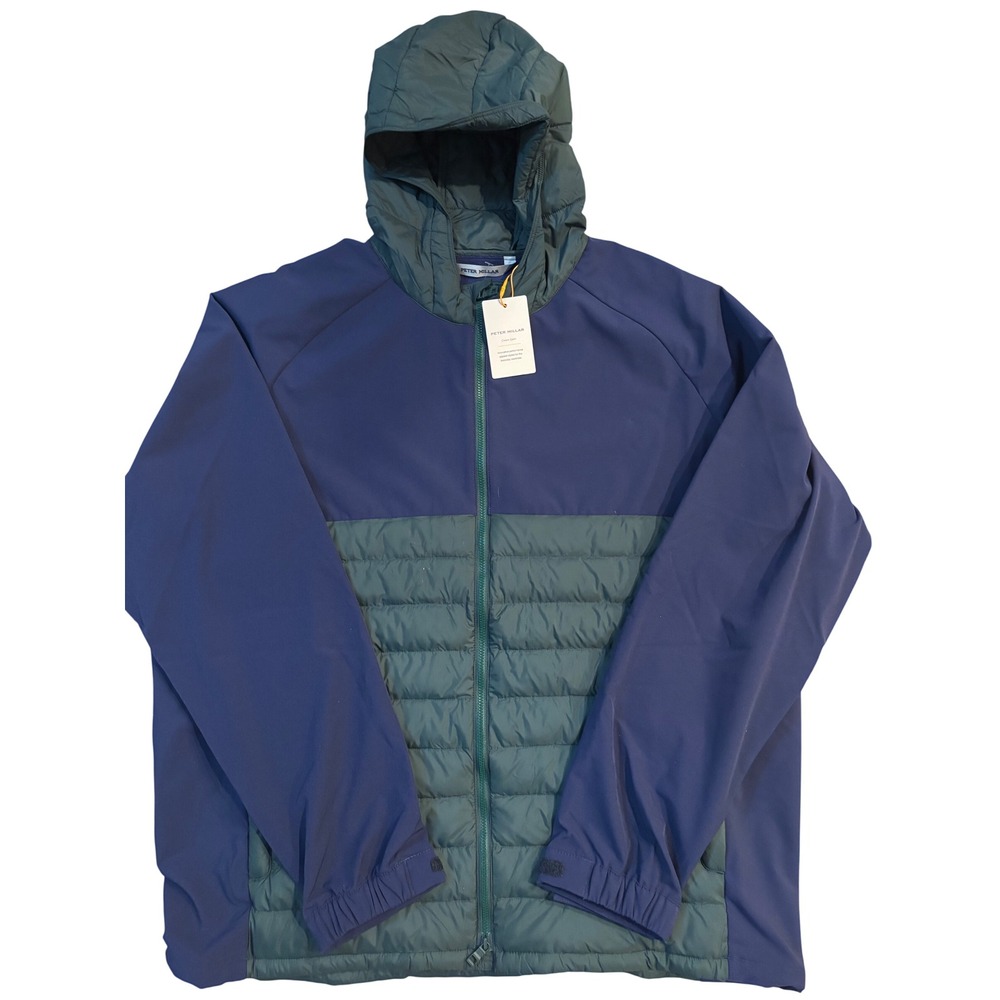 Peter Millar Apex Hybrid Jacket Mens XL Navy Green NWT MF25EZ17 Hooded Quilted
